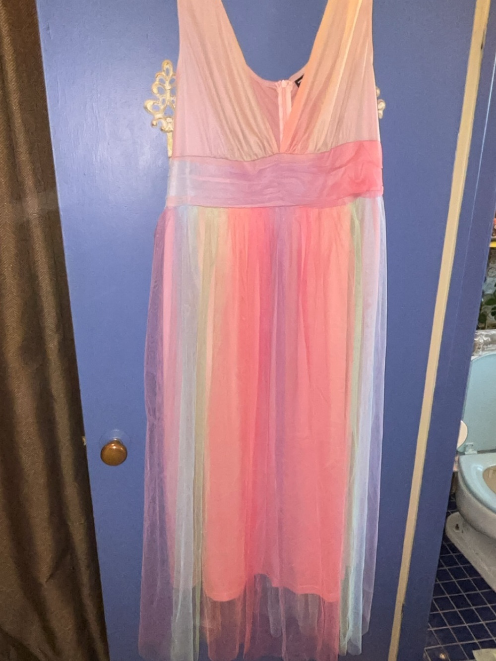 SHEIN Pastel Pink Rainbow Tulle Dress for Girls